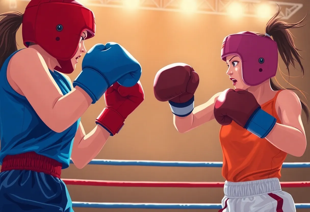 Claressa Shields and Franchon Crews-Dezurn engaged in a boxing match