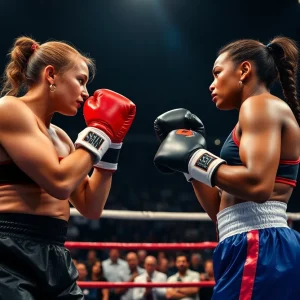 Claressa Shields and Franchon Crews-Dezurn in a boxing ring for their rematch.