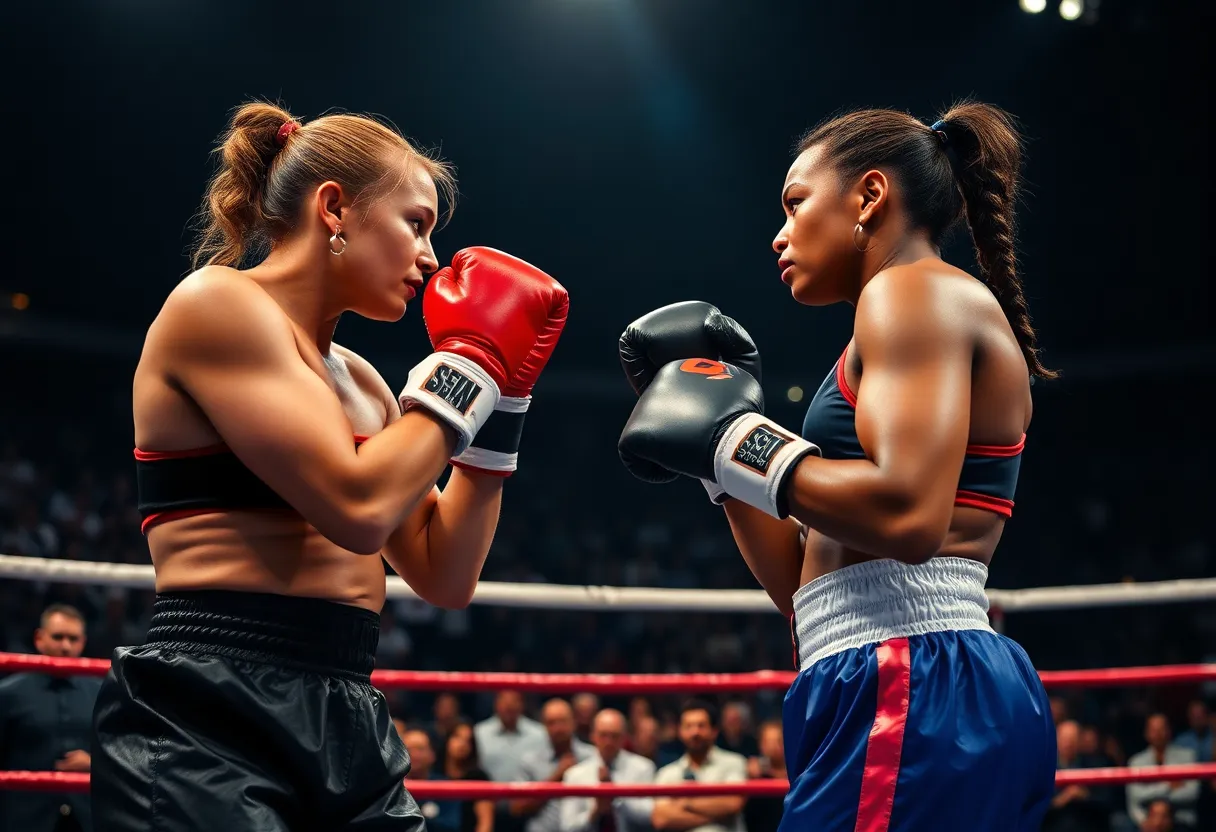 Claressa Shields and Franchon Crews-Dezurn in a boxing ring for their rematch.