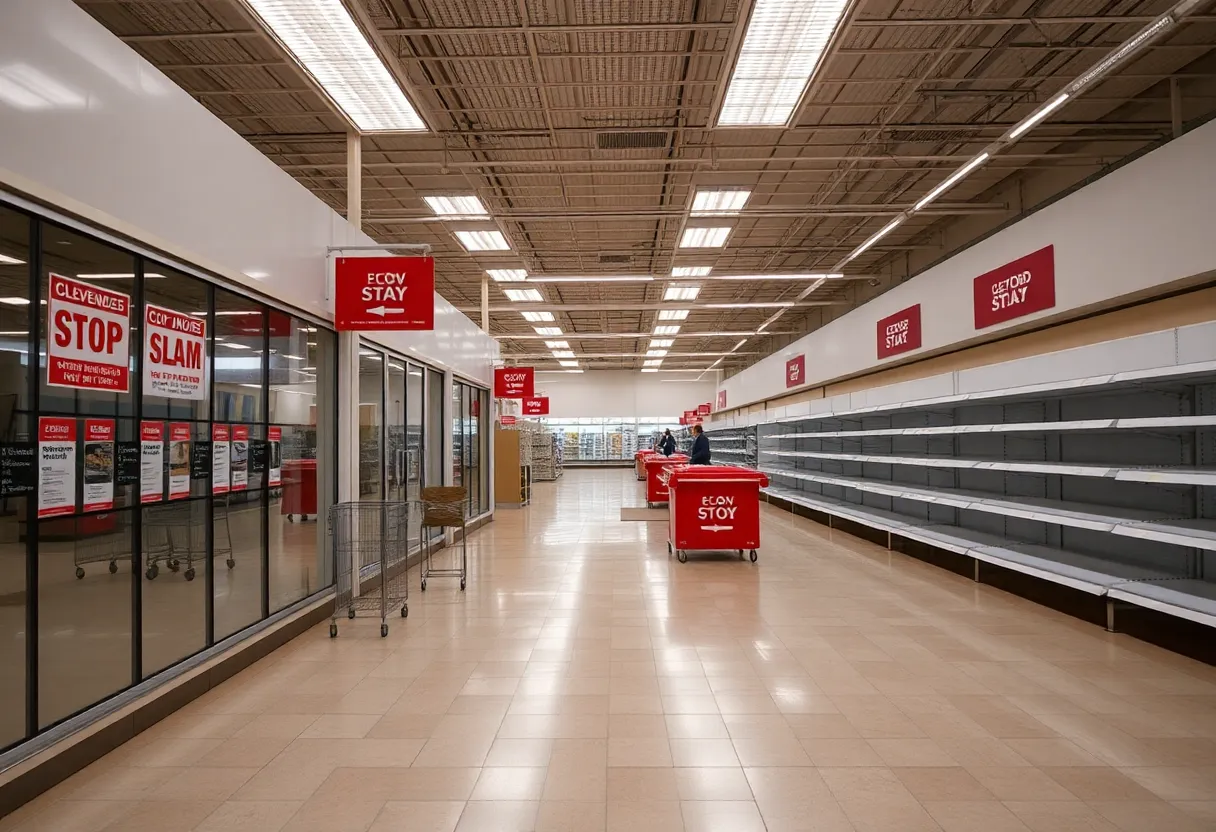 Deserted retail store in Michigan with closed signs