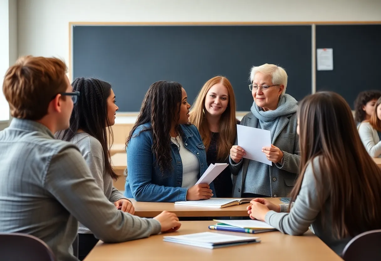 Advisers helping high school students with college applications