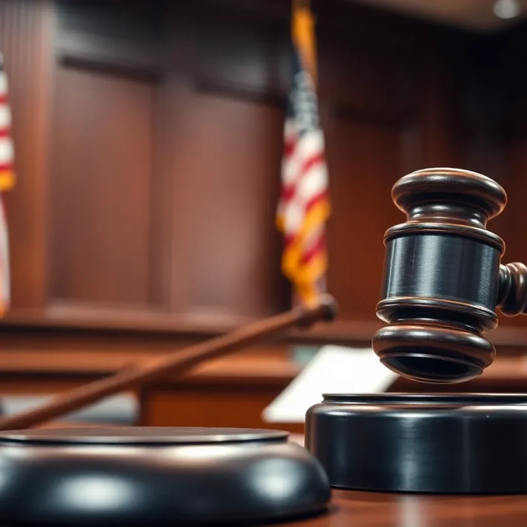 Courtroom scene depicting justice for voting rights