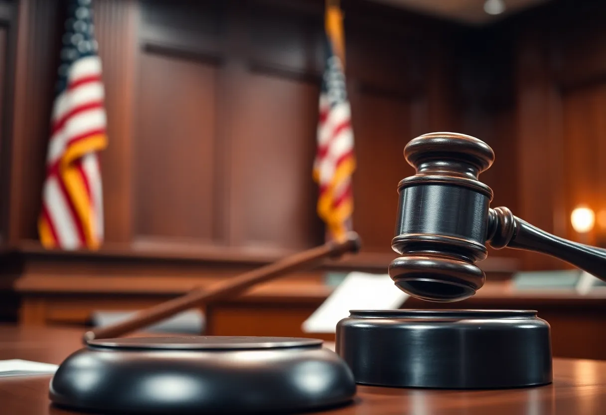 Courtroom scene depicting justice for voting rights