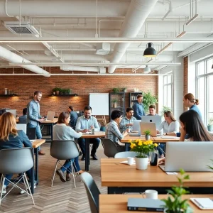 A vibrant coworking space with people working together.