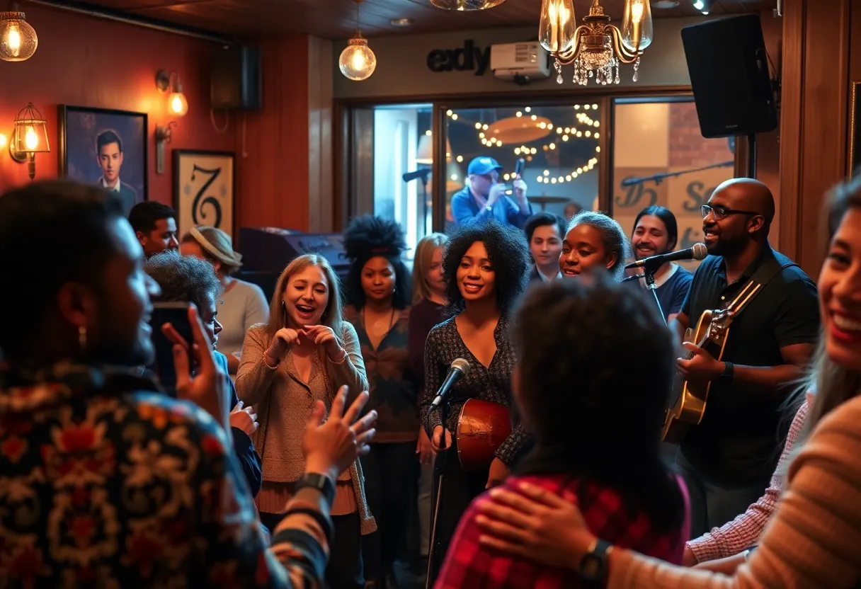 Audience enjoying a concert at Aretha's Jazz Cafe paying tribute to D'Angelo