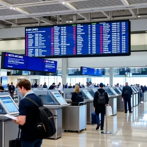 Passengers at Delta Air Lines gate in Detroit Airport