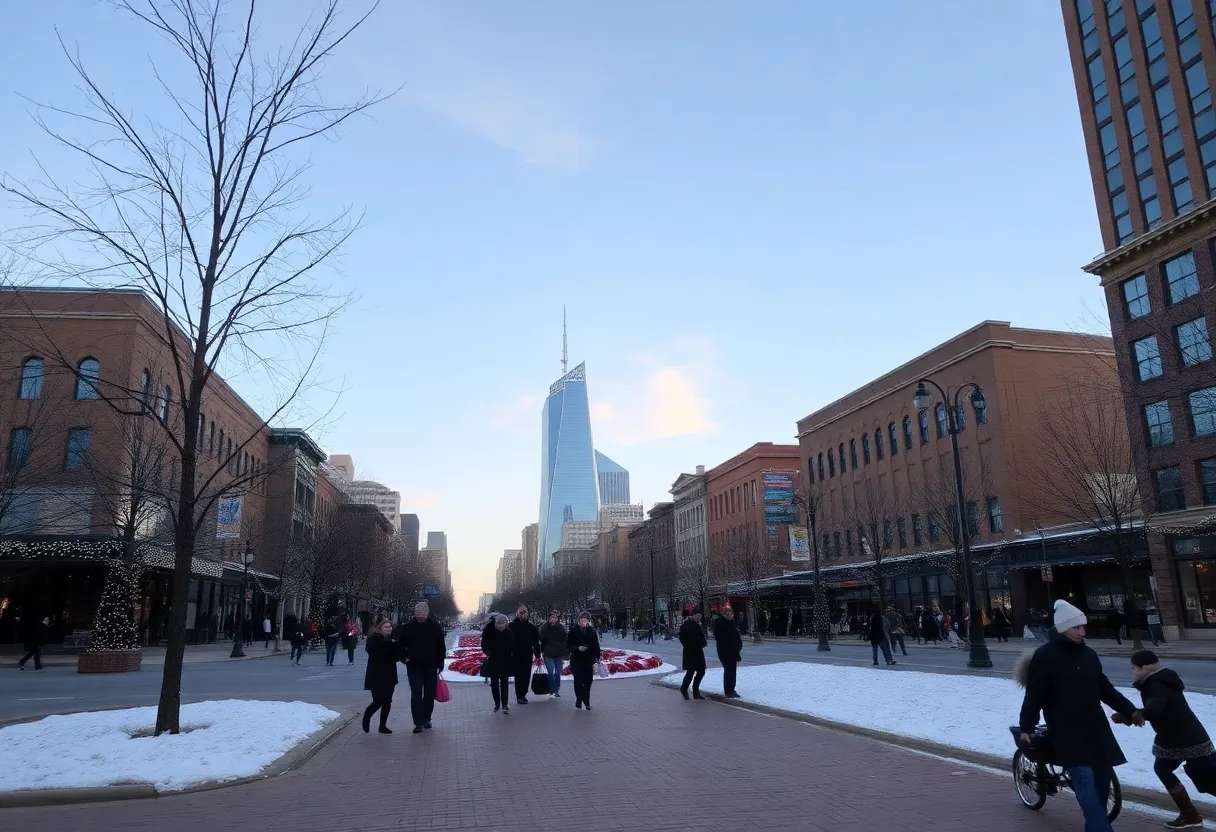 Mild weather in Detroit during Christmas with holiday decorations and outdoor activities