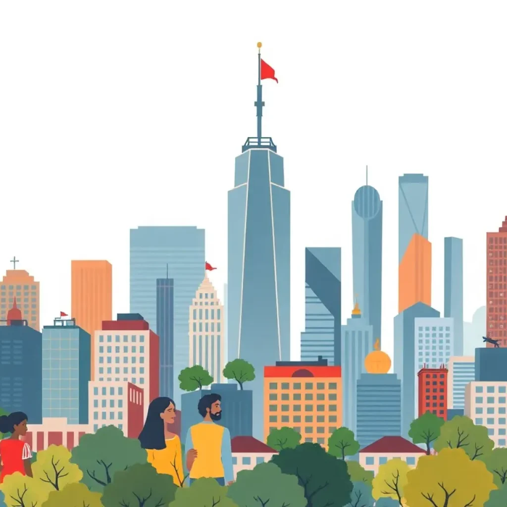 Illustration of Detroit city skyline representing progress and leadership.