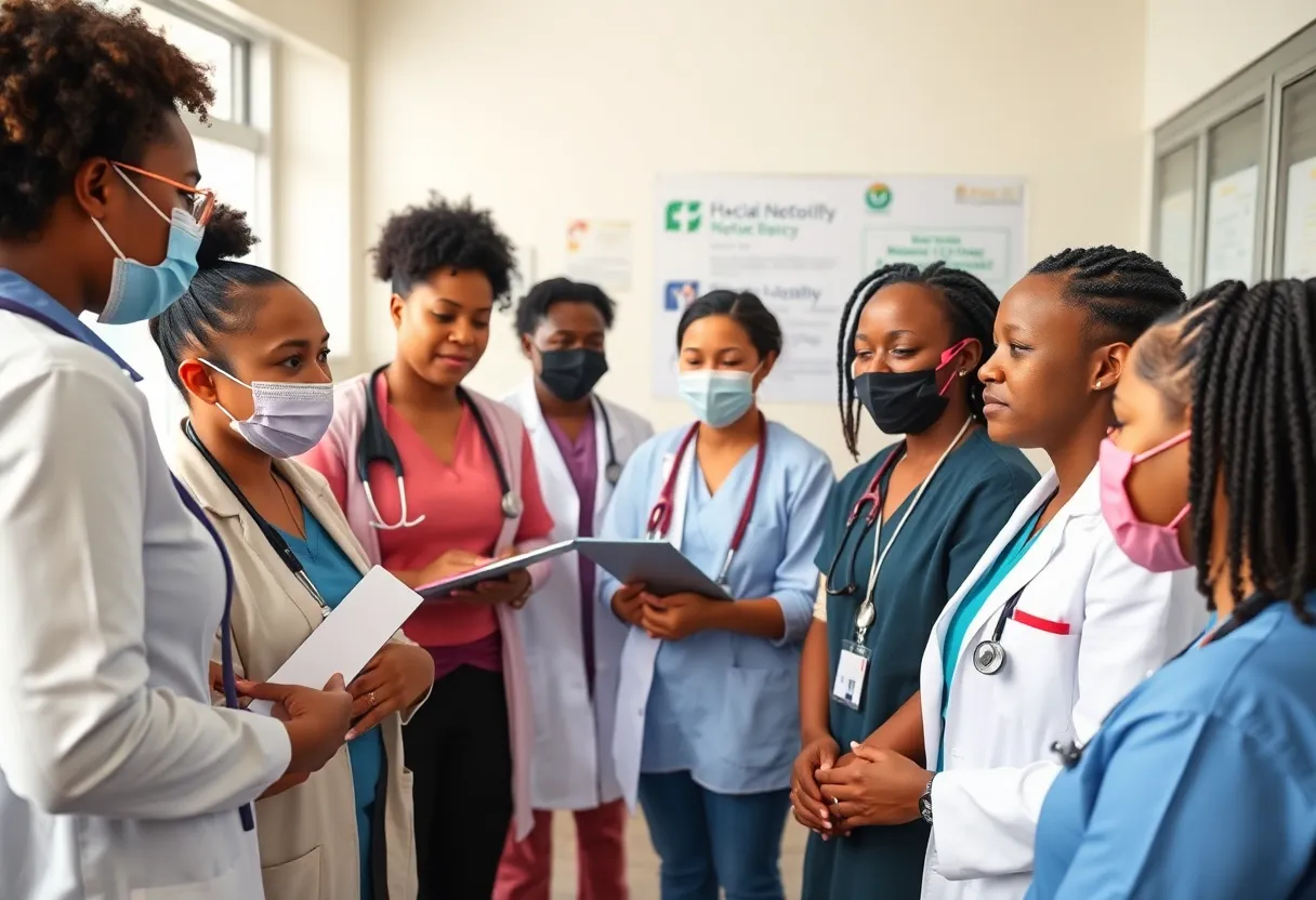 Healthcare professionals working together to provide free medical services in Detroit