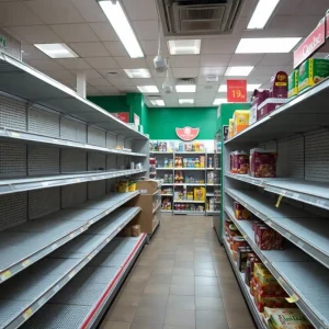 A grocery store in Detroit showing empty shelves due to reduced spending from customers on SNAP benefits