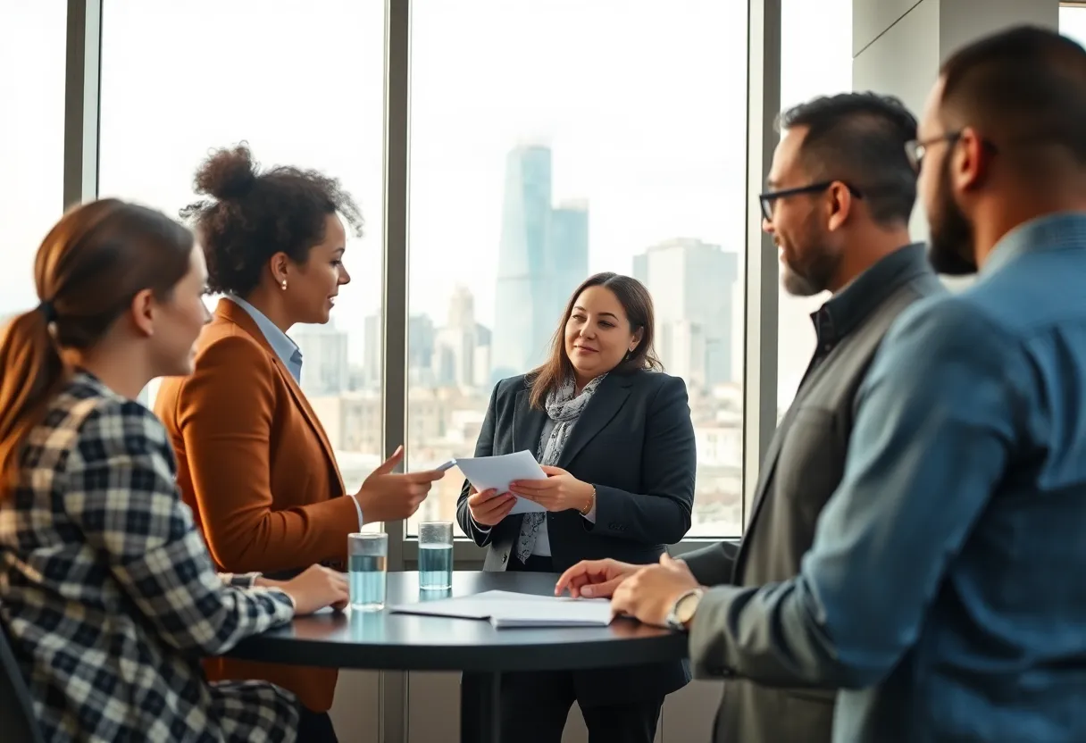 Group of professionals discussing Detroit's innovation initiatives