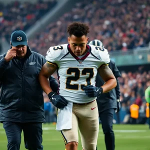 Player being carted off the field during a football game