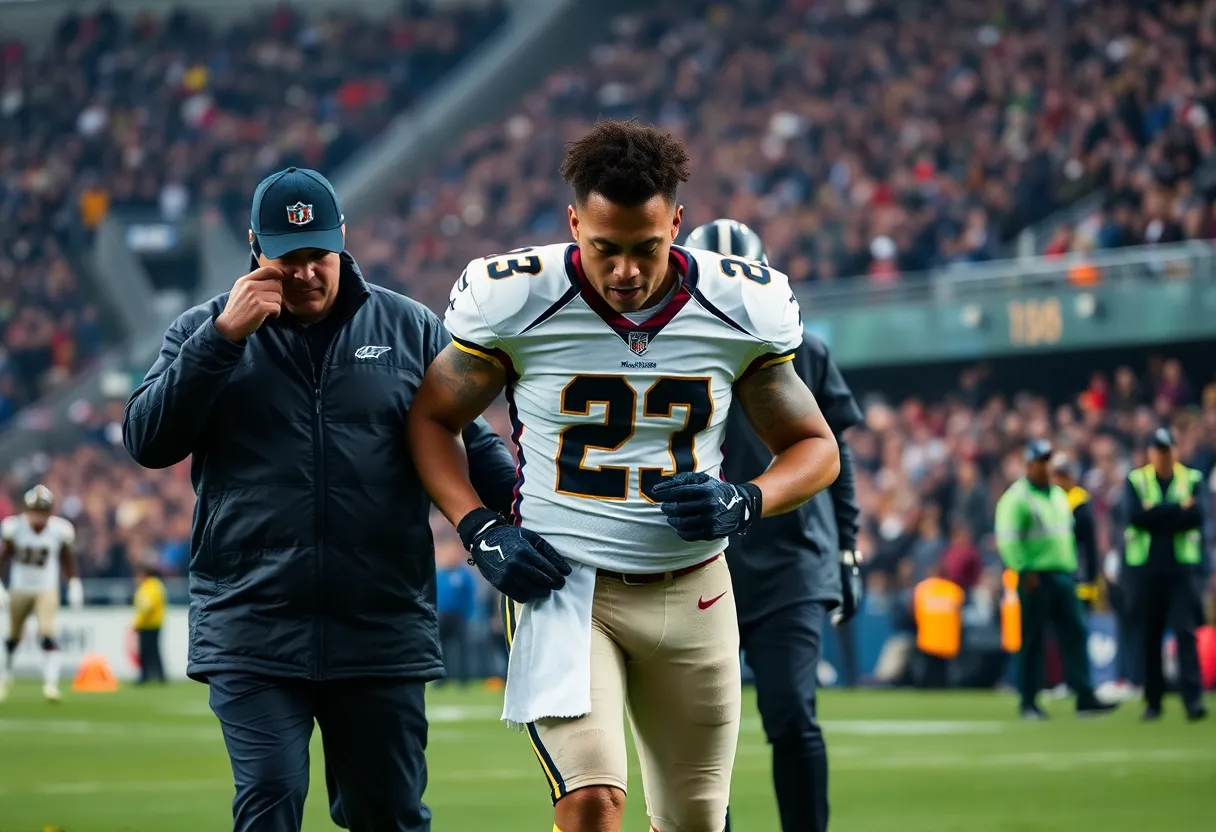 Player being carted off the field during a football game