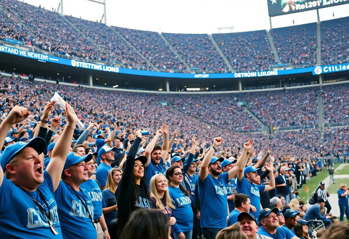 Fans supporting the Detroit Lions at an NFL game