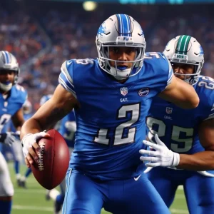 Detroit Lions team in action during a football game.