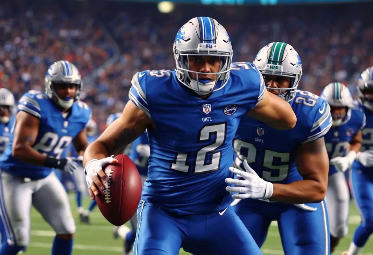 Detroit Lions team in action during a football game.