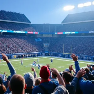 Detroit Lions players celebrating a touchdown during a game against Dallas Cowboys.