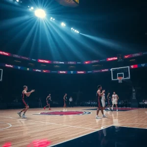 Detroit Pistons basketball game depicting teamwork and intensity
