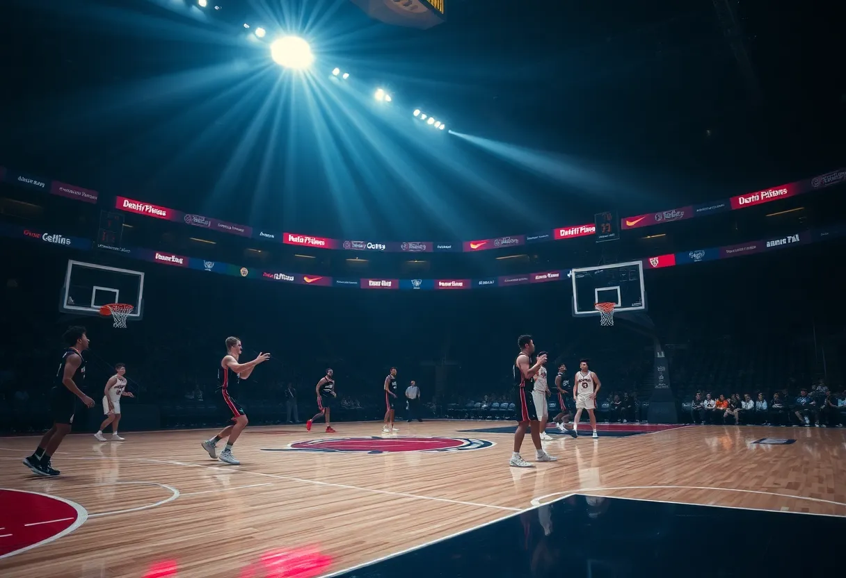 Detroit Pistons basketball game depicting teamwork and intensity