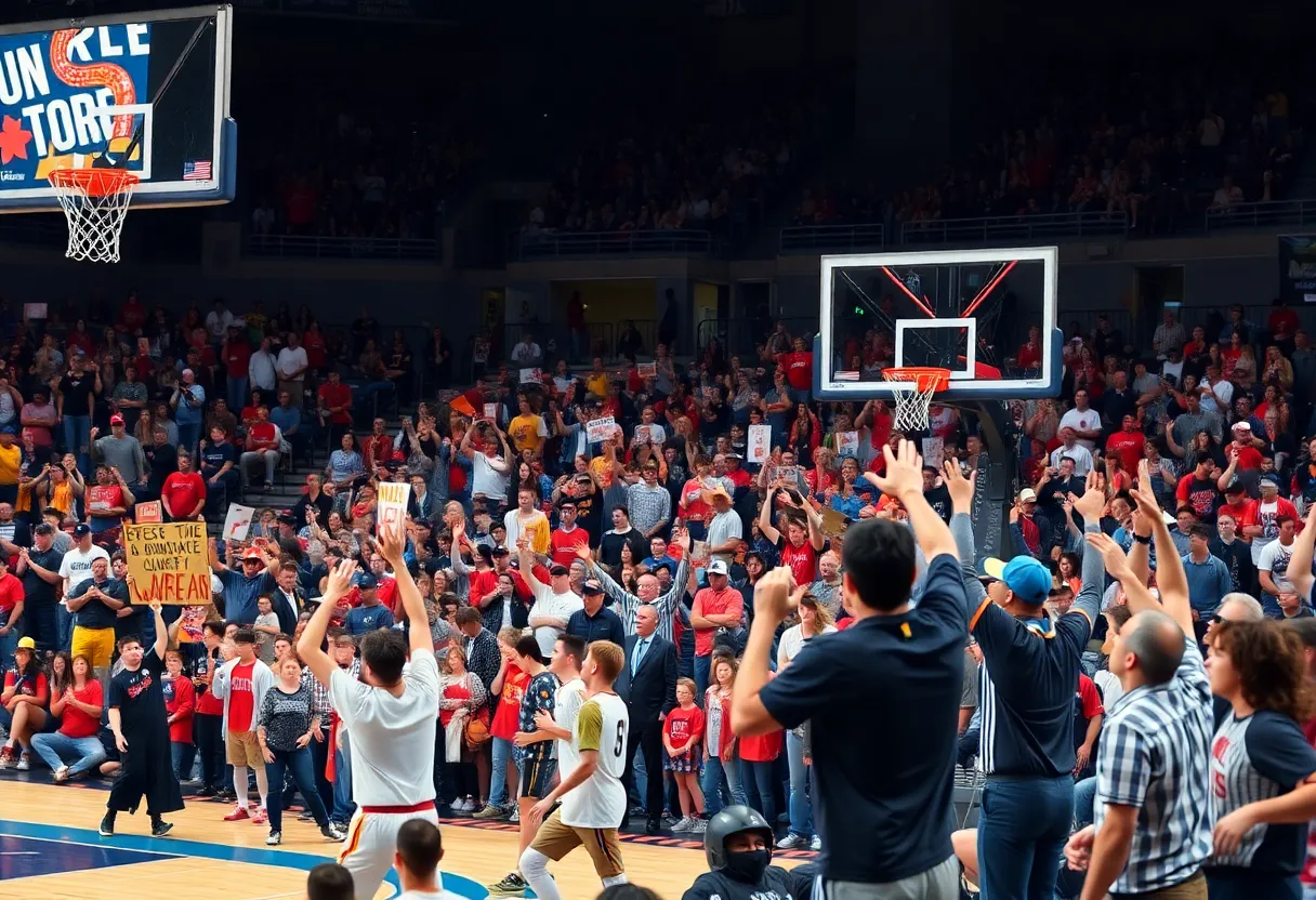 Detroit Pistons fans celebrate during a basketball game