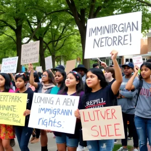 Protest rally in Detroit supporting teenagers detained by ICE