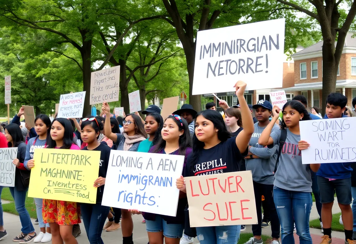 Protest rally in Detroit supporting teenagers detained by ICE