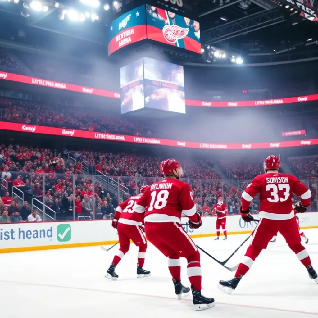 Detroit Red Wings celebrating their overtime victory against Toronto Maple Leafs