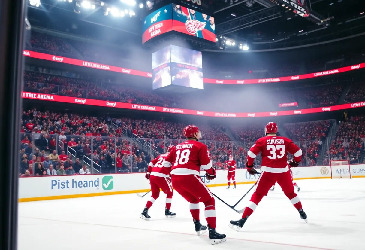 Detroit Red Wings celebrating their overtime victory against Toronto Maple Leafs