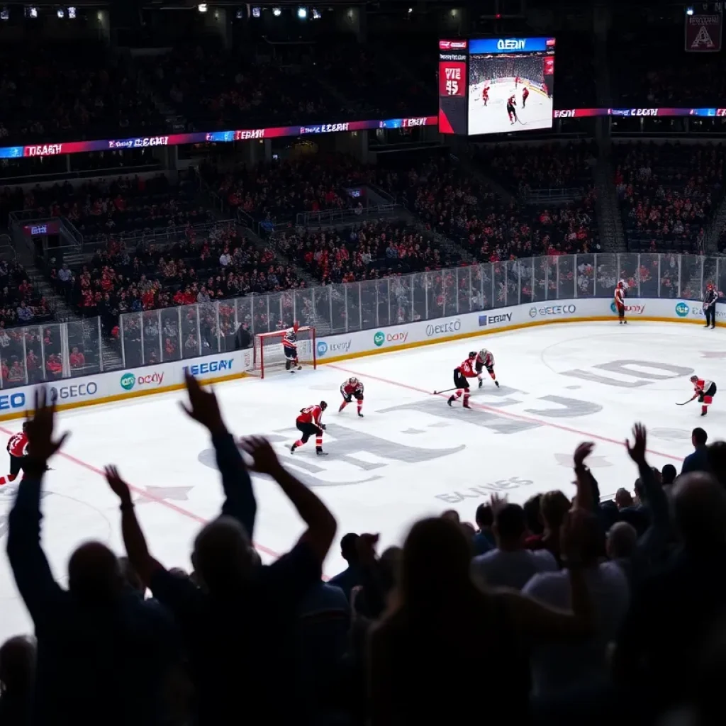 Detroit Red Wings player scoring the overtime goal against the Maple Leafs