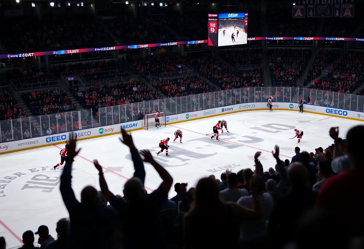 Detroit Red Wings player scoring the overtime goal against the Maple Leafs