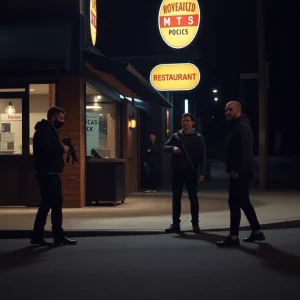 Robbery scene at a Detroit restaurant at night