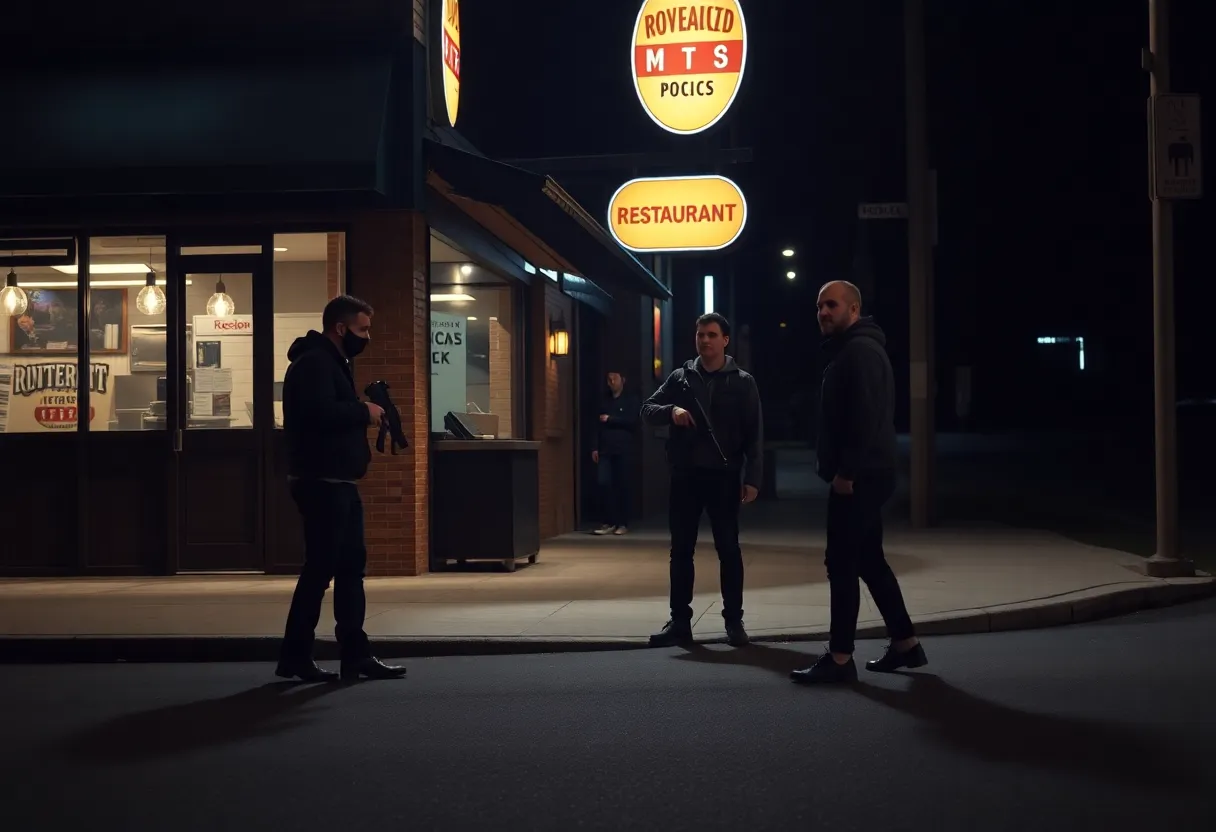 Robbery scene at a Detroit restaurant at night