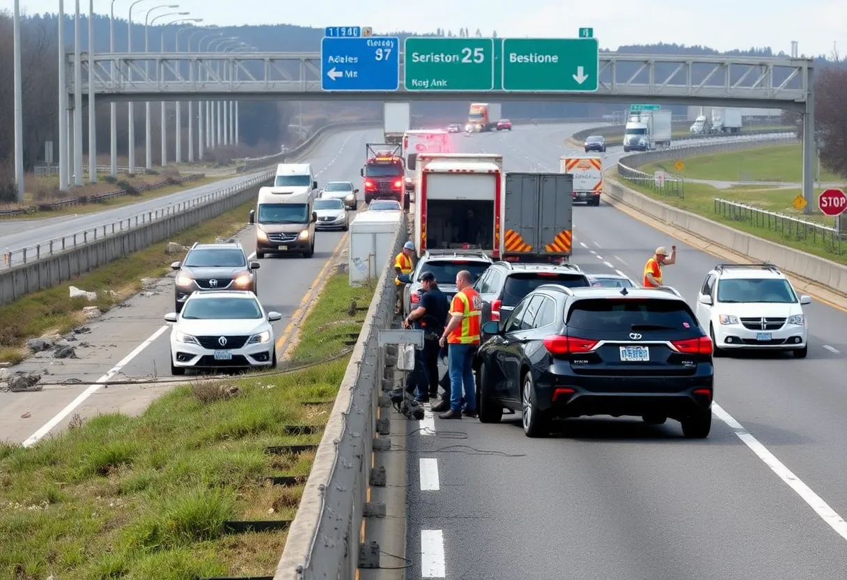 Emergency scene of a rollover crash on I-94 in Detroit