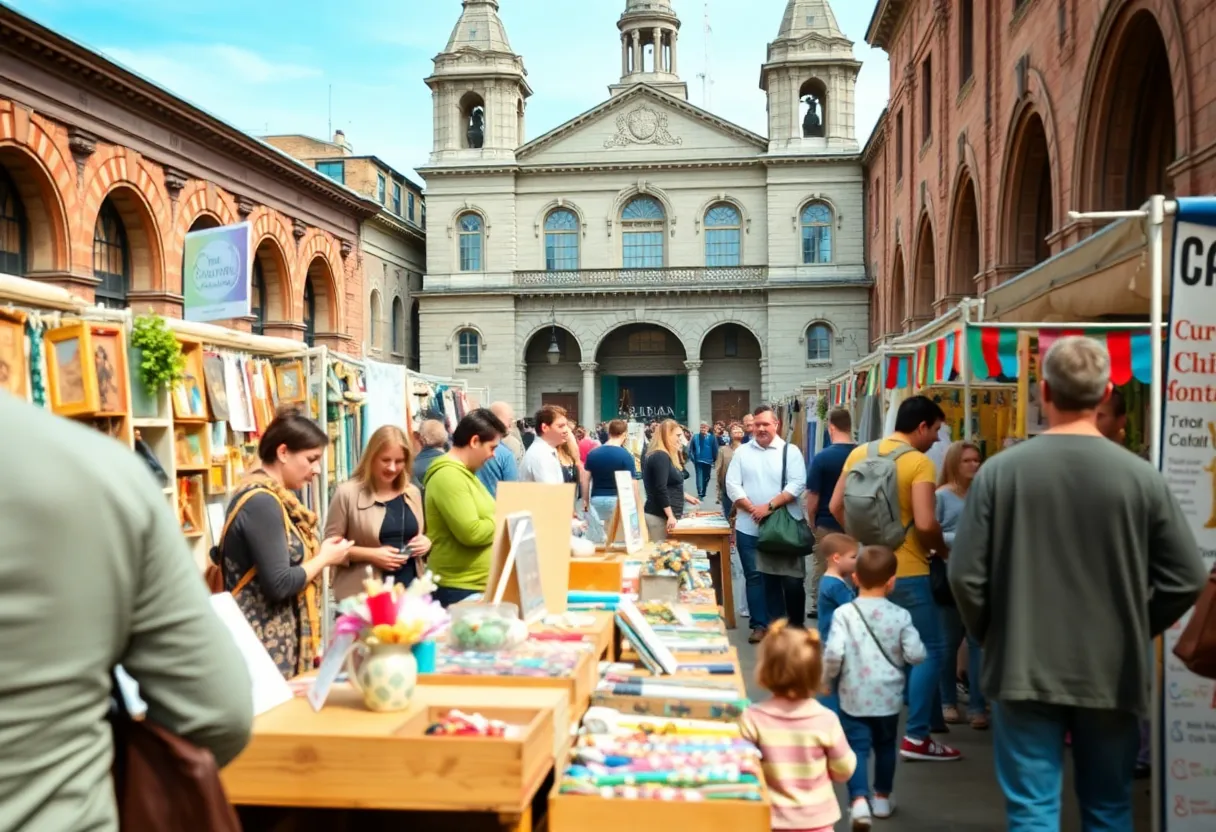 Crowd at the Detroit Urban Craft Fair showcasing local artisans and handmade products.