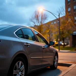 Parked car in Detroit with locked doors