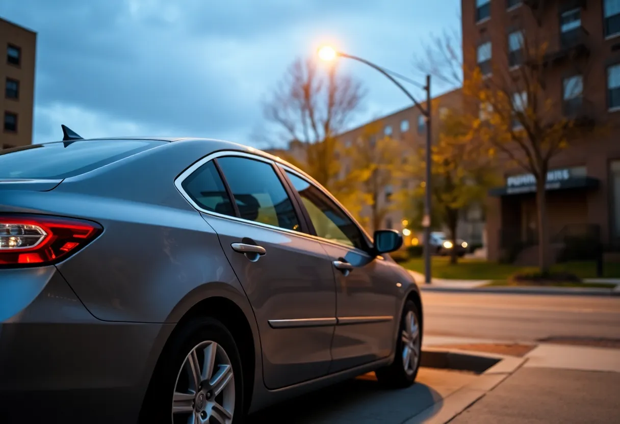 Parked car in Detroit with locked doors