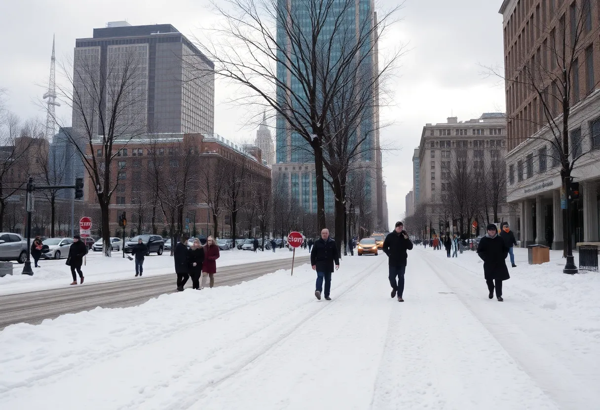 Snow-covered streets in Detroit during a winter storm