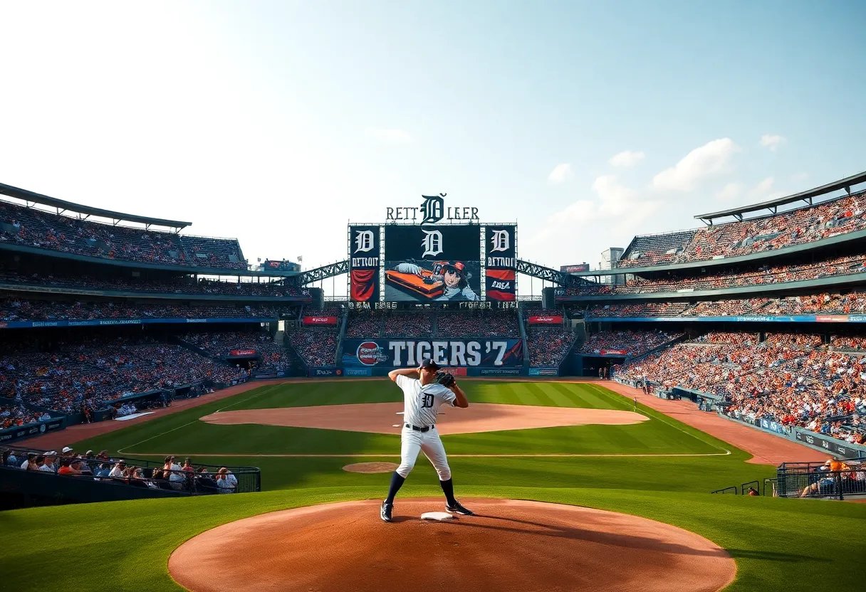 Pitcher Drew Anderson on the mound in a Detroit Tigers jersey.