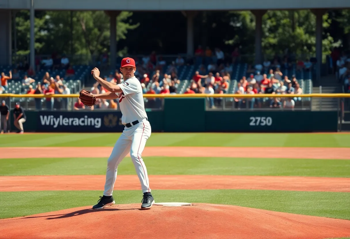 Generic right-handed pitcher on a baseball field.