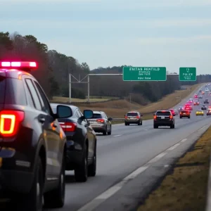Police vehicles at the scene of a drive-by shooting on I-96 near Southfield Freeway