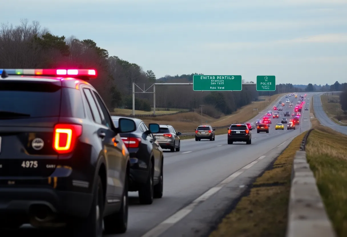 Police vehicles at the scene of a drive-by shooting on I-96 near Southfield Freeway