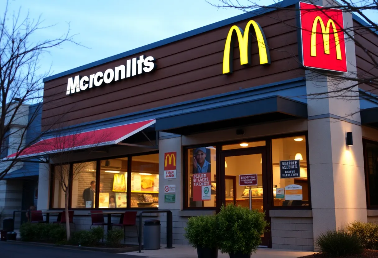 Image depicting a McDonald's restaurant emphasizing safety measures.
