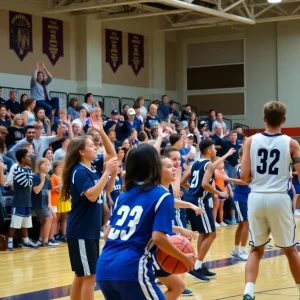 Ferndale High School basketball game with fans cheering.