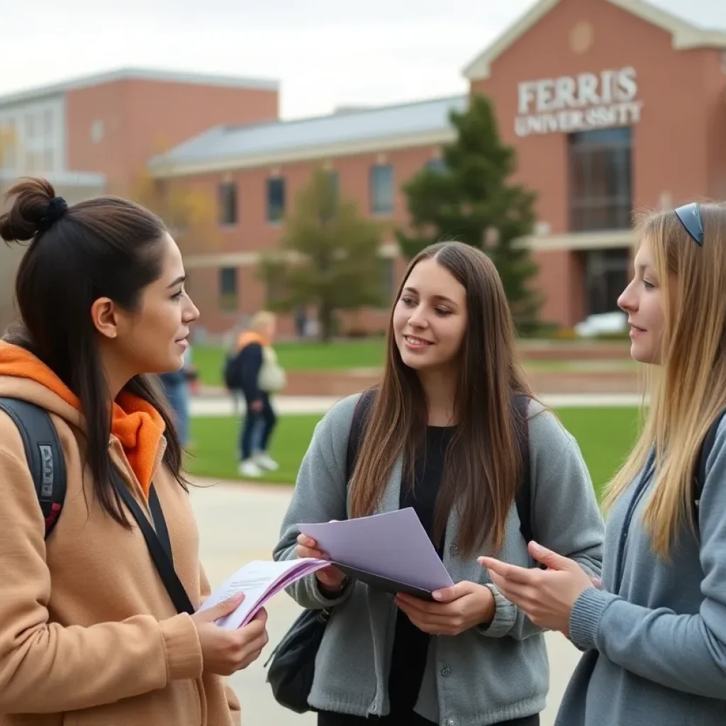 Students discussing university safety on campus.