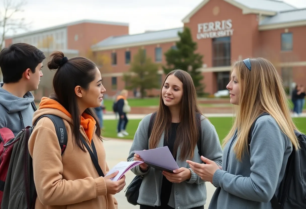 Students discussing university safety on campus.