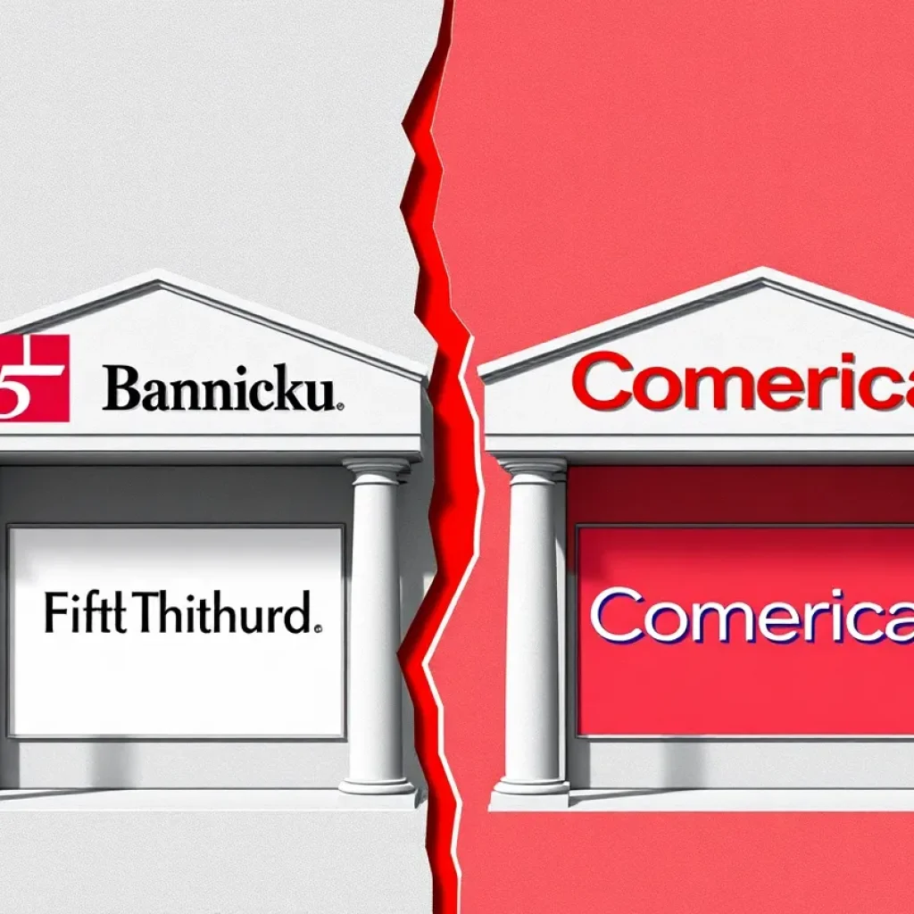 Illustration of bank branches related to Fifth Third Bancorp and Comerica merger