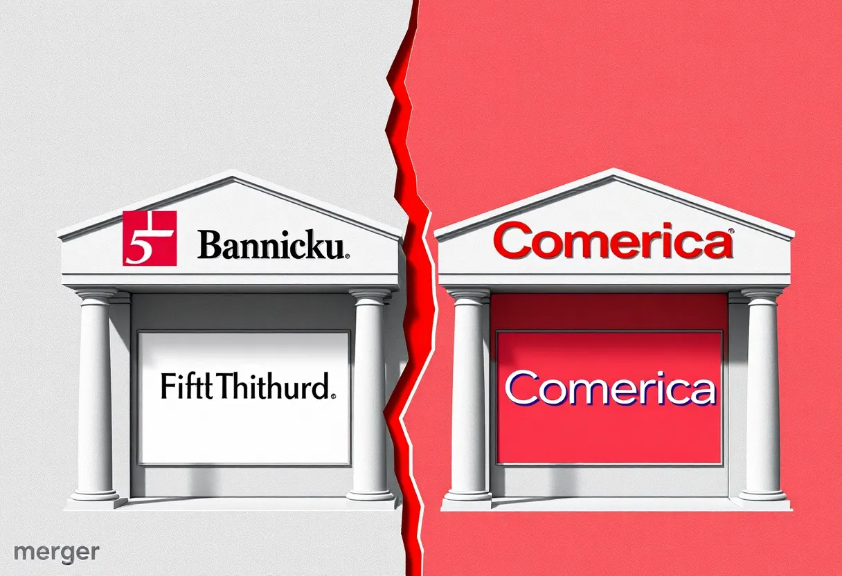 Illustration of bank branches related to Fifth Third Bancorp and Comerica merger