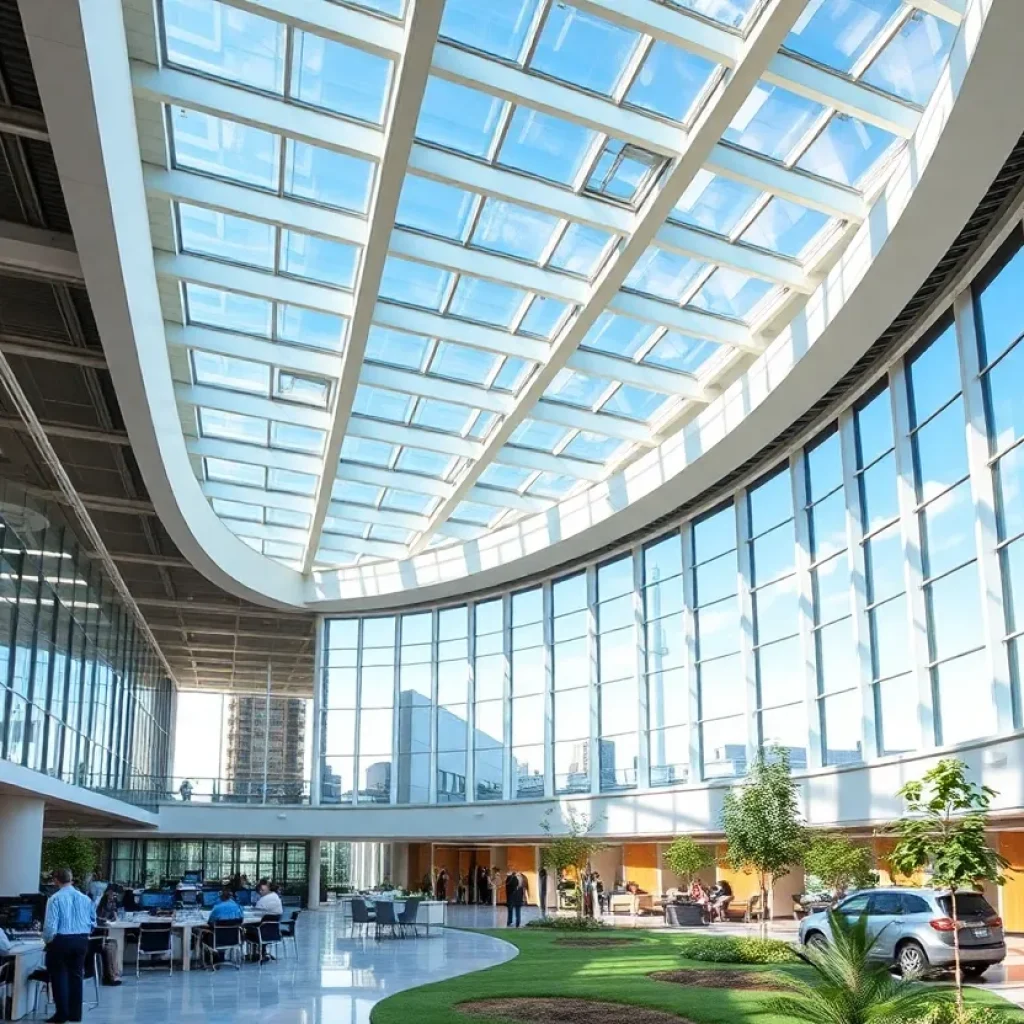 Exterior view of Ford's new headquarters with modern design