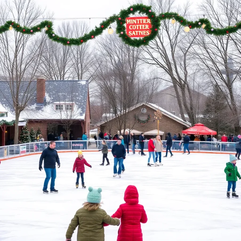Families ice skating at Frankenmuth Ice Rink in a winter setting
