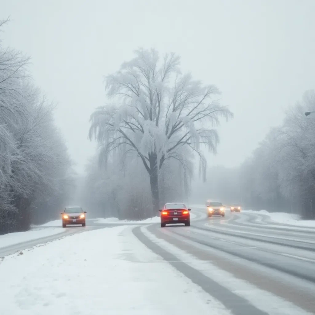 A winter landscape showing freezing rain effects in Southeast Michigan.